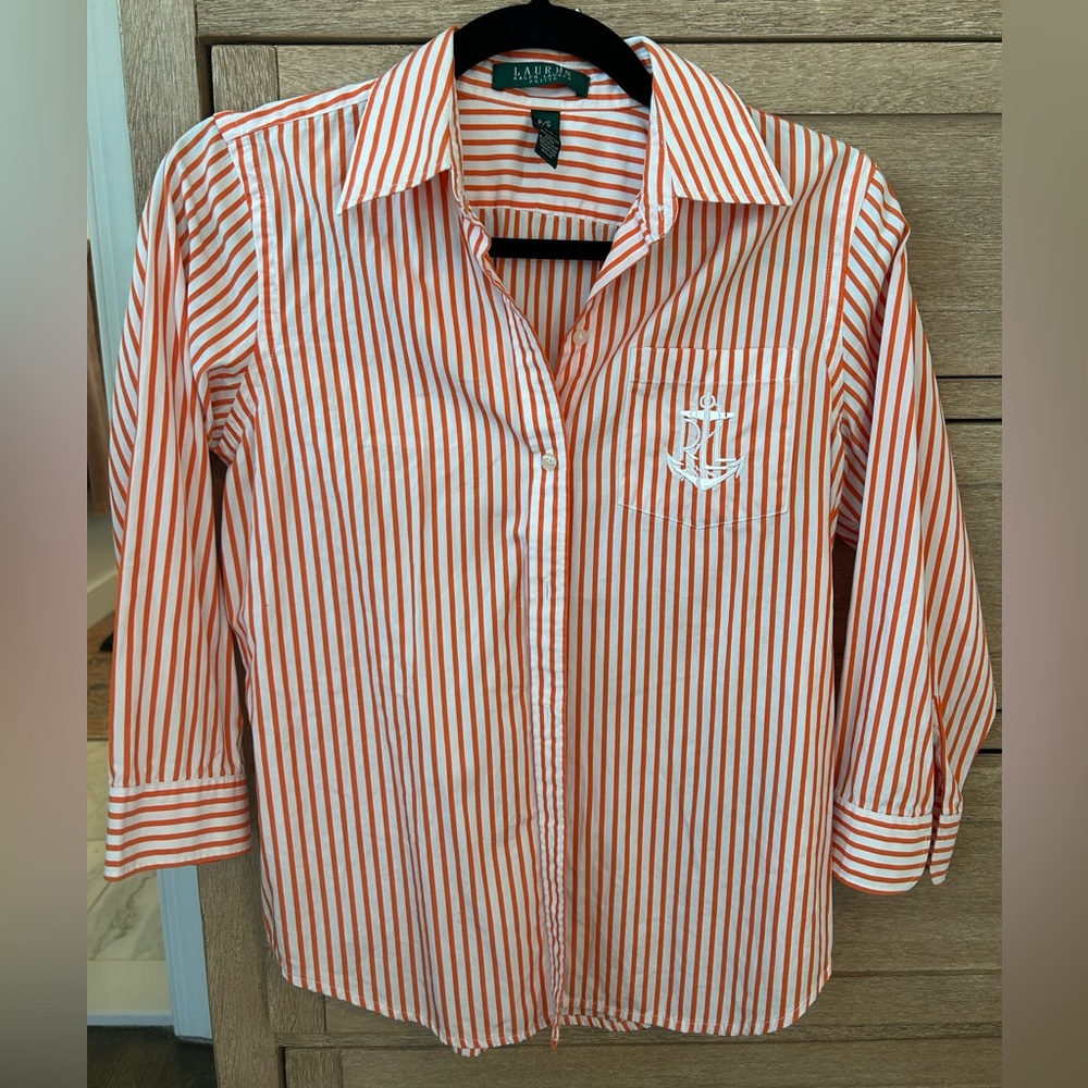 Lauren Ralph Lauren Red and White Striped Dress Shirt